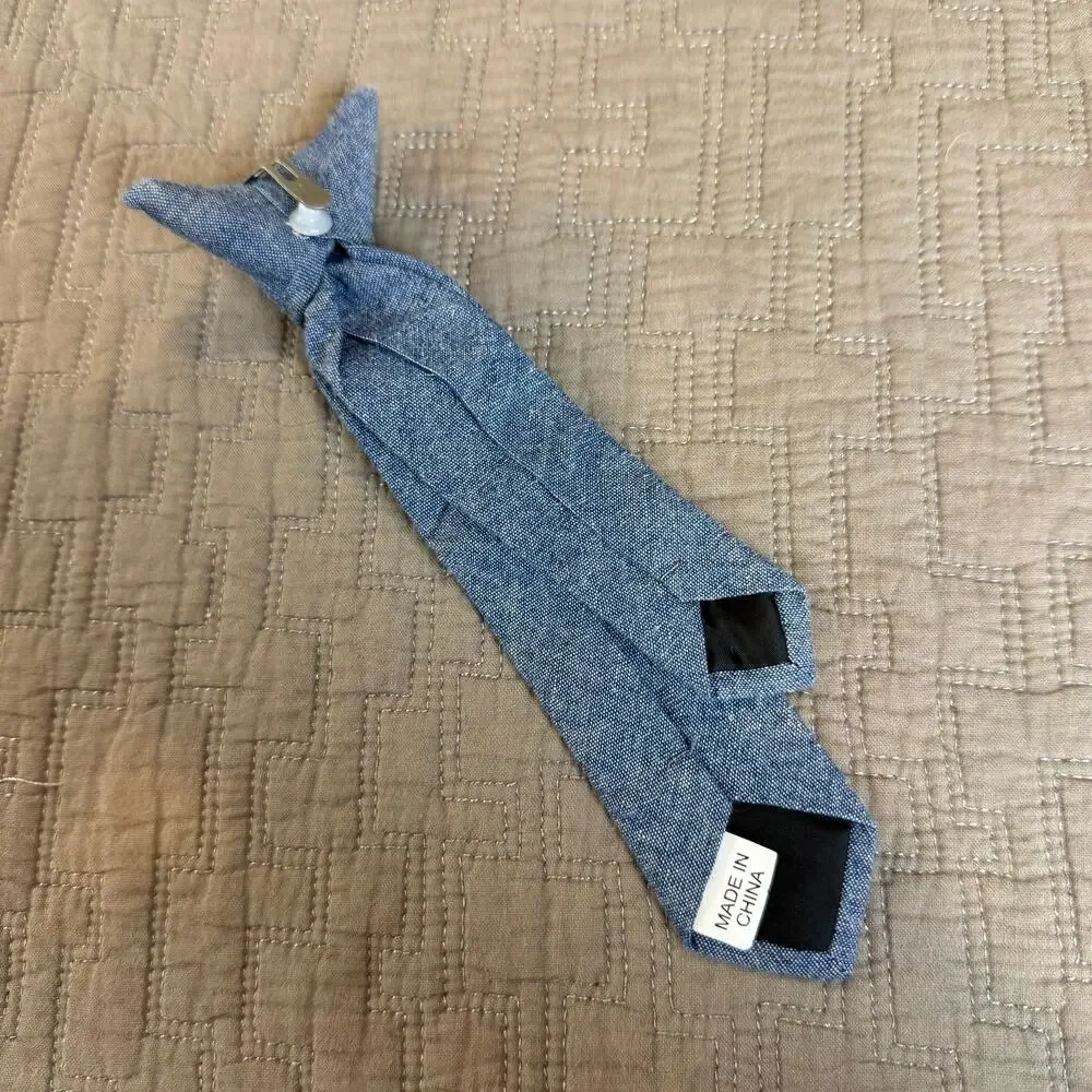 Toddler Boys Chambray Blue Neck Tie Clip On Tie Fancy Dressup Preppy Cute